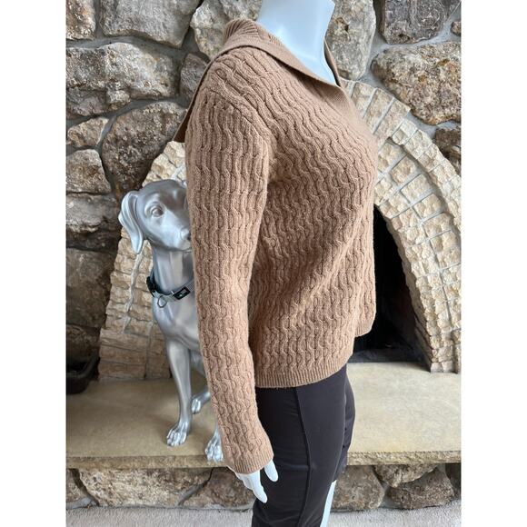Theory V-Neck Dimensional Polo Wool Cashmere Brown Sweater Women's Size Small - Picture 3 of 7